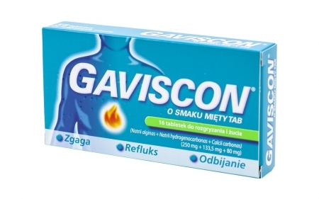 Gaviscon o smaku mięty TAB, 16 tabletek do rozgryzania i żucia