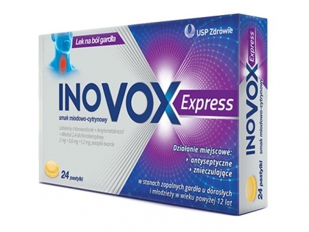 Inovox Express o smaku miodowo-cytrynowym, 24 pastylki